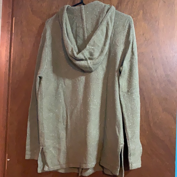 Isabella Bird Size Small Silk/Wool Blend Olive Green Hooded Sweater, button up - Picture 5 of 7